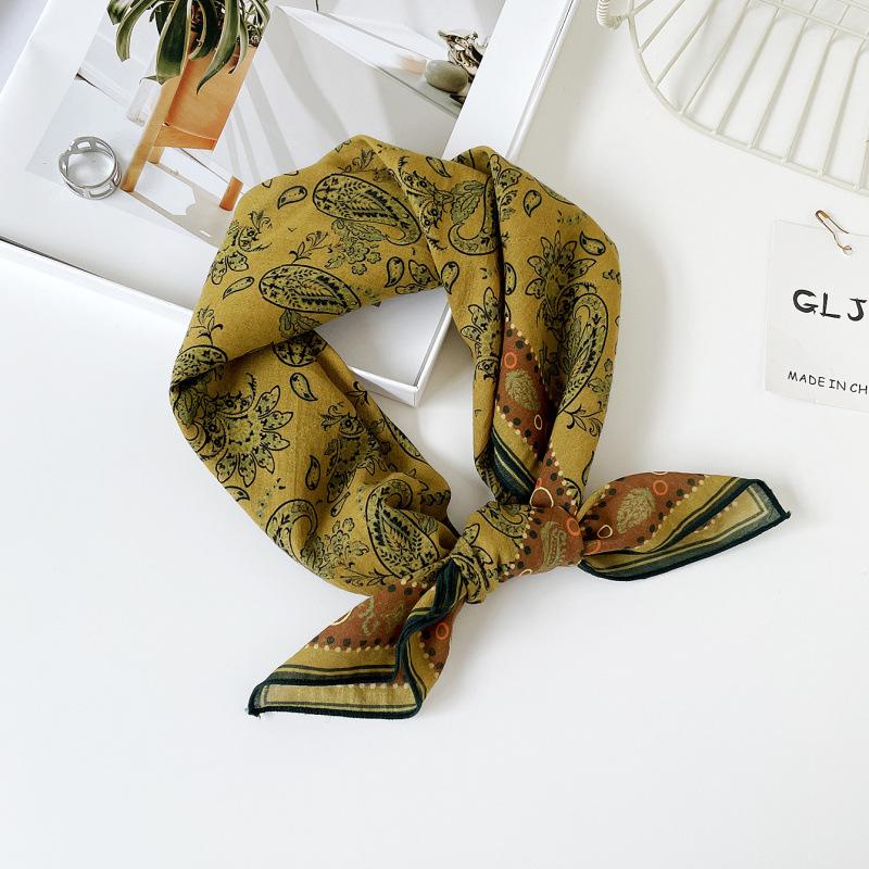 55 Cotton And Linen Headscarf Summer And Autumn Floral Silk Scarf Sweet Versatile Square Scarf Small Scarf Women'S Thin Decorative Silk Scarf
