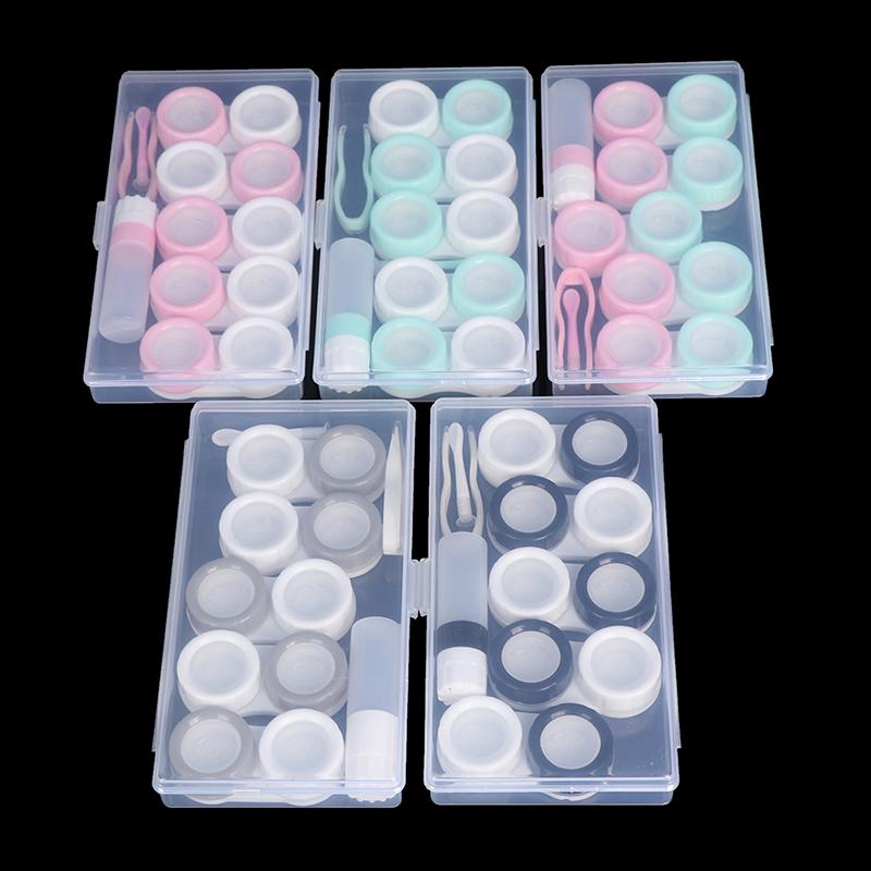5 Pairs Contact Lens Case Cosmetic Contact Storage Box With Bottle And Tweezers