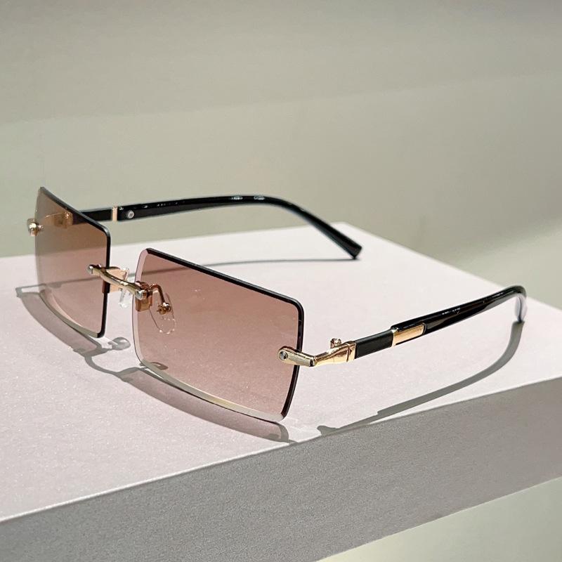 Y2K Rimless Luxury Square Sunglasses Women Men Vintage Punk Colorful Diamond Cutting UV400 Sun Glasses