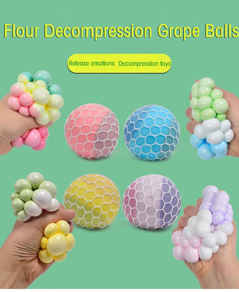6CM Handgequetscht Dreifarbig Mehl Traube Tennisball Dekompression Spielzeug TPR Klebrig Langsamer Rückprall Erwachsenen Druckball Kinder Geschenk