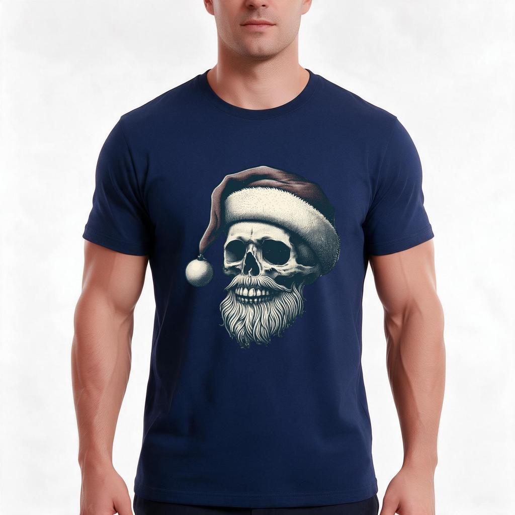 Retro Holiday Revival Vintage Skull With Santa Hat Tshirt Summer Casual Cotton Tee Oversized Streetwear Tops 100 Cotton