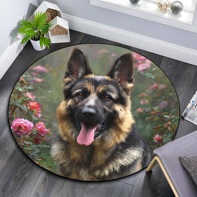 German Shepherd Round Area Rug,Carpet Rug for Living Room Bedroom Sofa Playroom Decor,Non-slip Floor Mat