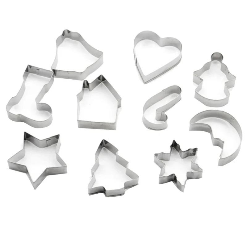 10 Pieces/Set Stainless Steel Cookie Mold Portable Cute Anti-rust Christmas Themed Kitchen Cake Sandwich Bread Biscuit Mould