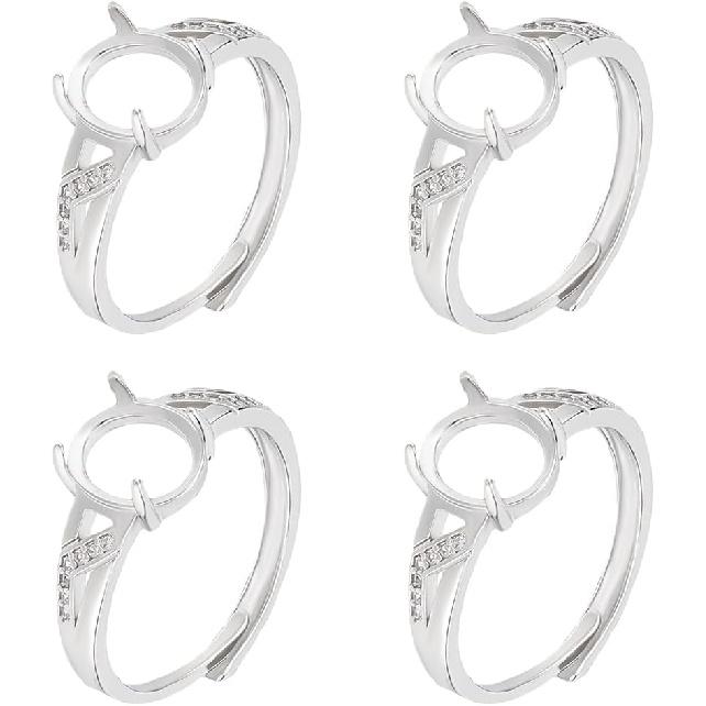 Beebeecraft 1 Box 4Pcs Prong Ring Settings Adjustable 4 Claw Ring Blanks Finger 9.5x8mm Tray Ring Components for Jewellery Making Kit Findings DIY