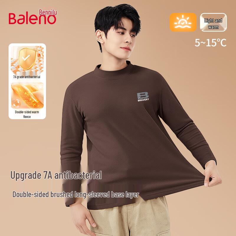 Baleno Men s Thermal Letter Print Fleece Mock Neck Long Sleeve Tee 5XL