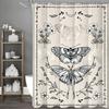 Black and White Moth Butterfly Floral Shower Curtain, Bathroom Decorative Shower Curtain, Waterproof Shower Curtain with Hooks