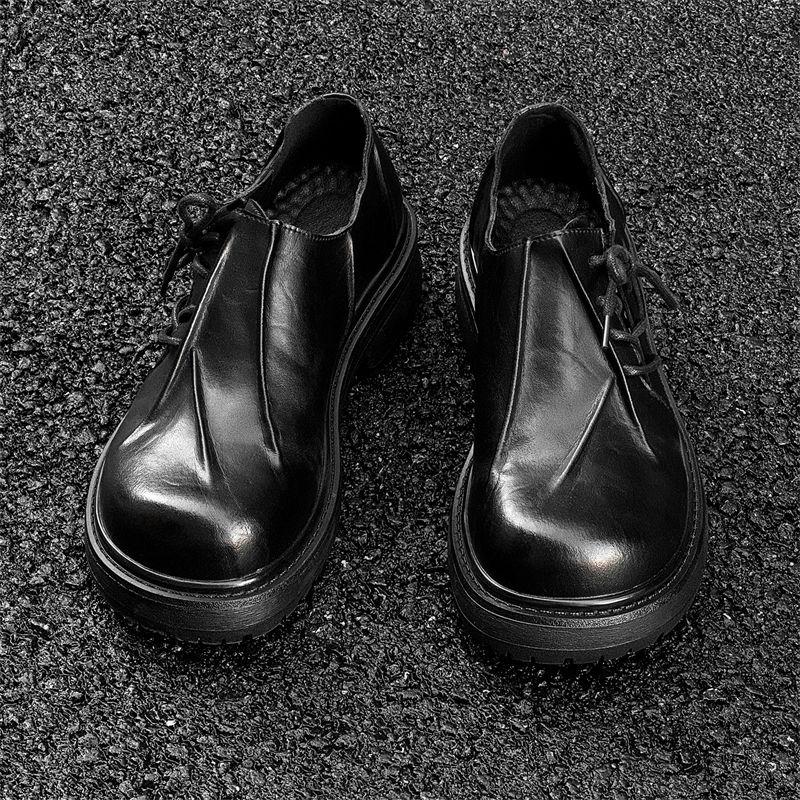 

Inner Height-increasing Pleated Platform-soled Upturned Head Leather Men s Casual British Style Commuter Big Head Derby Shoes 38