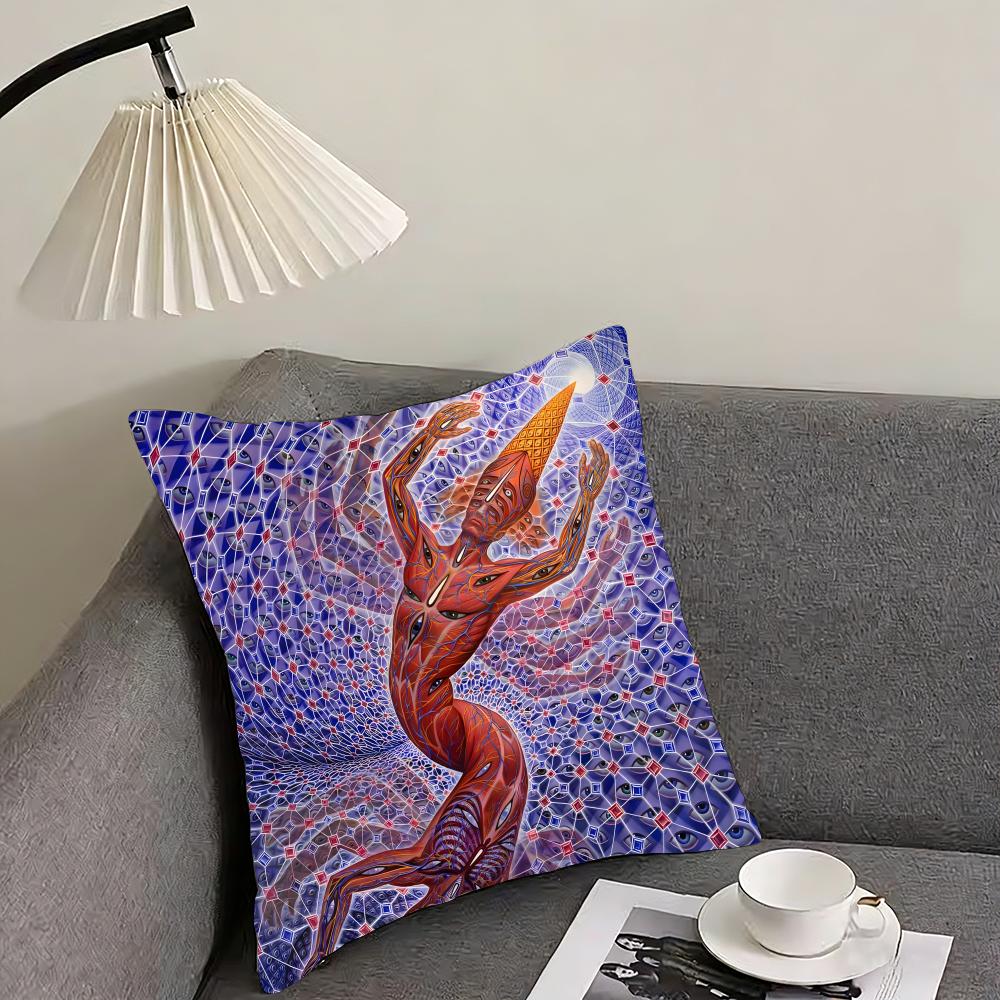 A-Alex Greyy Trippy Psychedelic Cushion Cover Pillowcase Ultra Soft Skin Friendly Fabric Cloud Like Comfort & Concealed Zipper