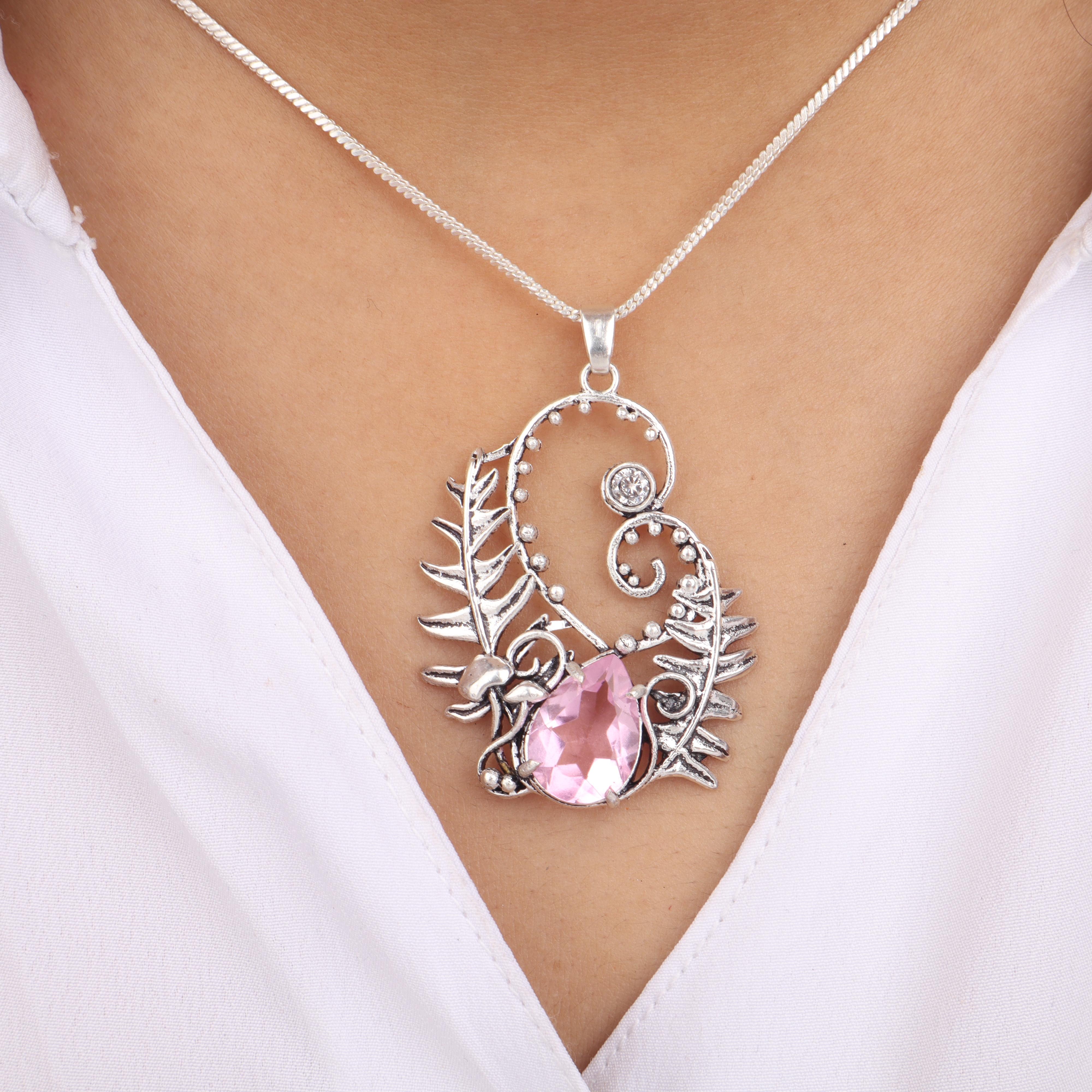 

Натуральный камень морганит, серебро 925 пробы, женское украшение, кулон на удачу 1,8 дюйма, подарок для жены CP-42-12