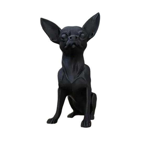 3D Printed Chihuahua Figurine Modern Black Dog Statue Plastic Puppy Sculpture