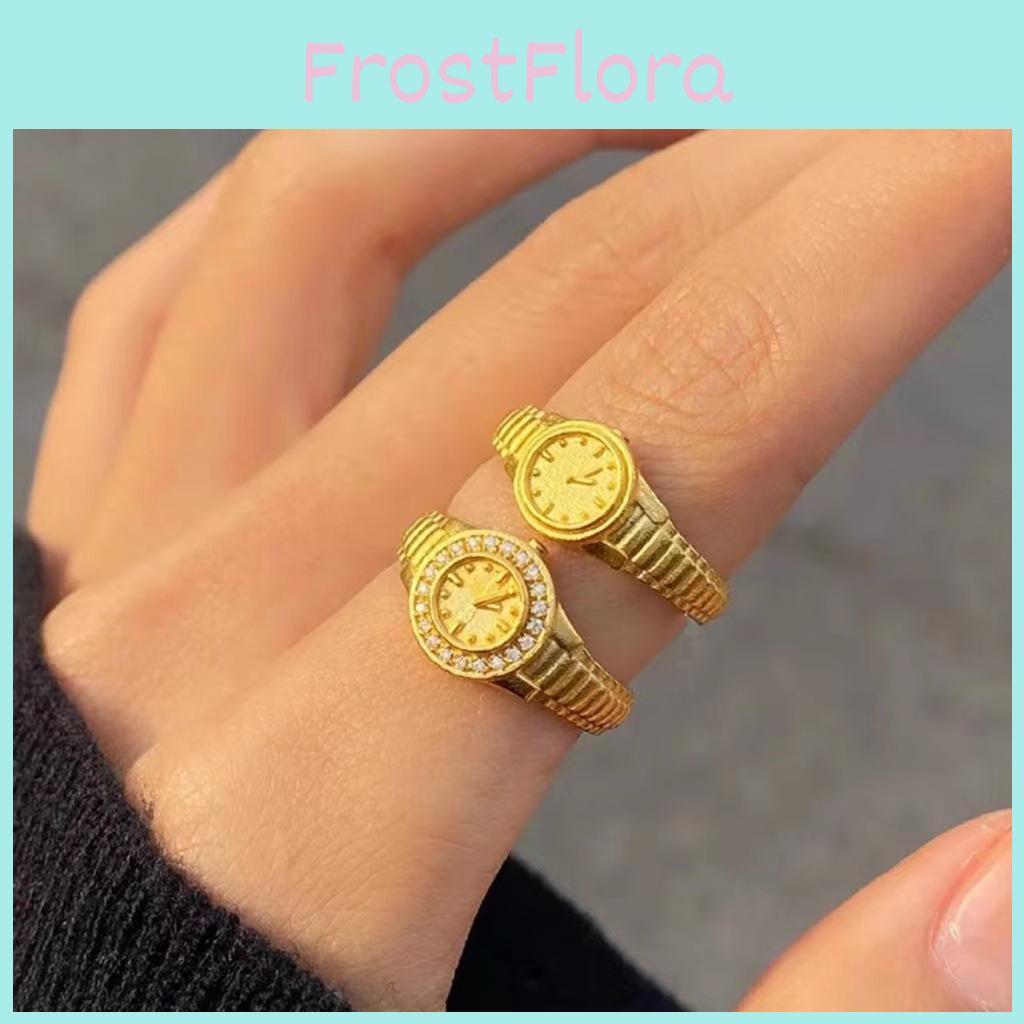 Adjustable Stylish Copper Gold Plated Ring Featuring Elegant 520 Gold Watch Design