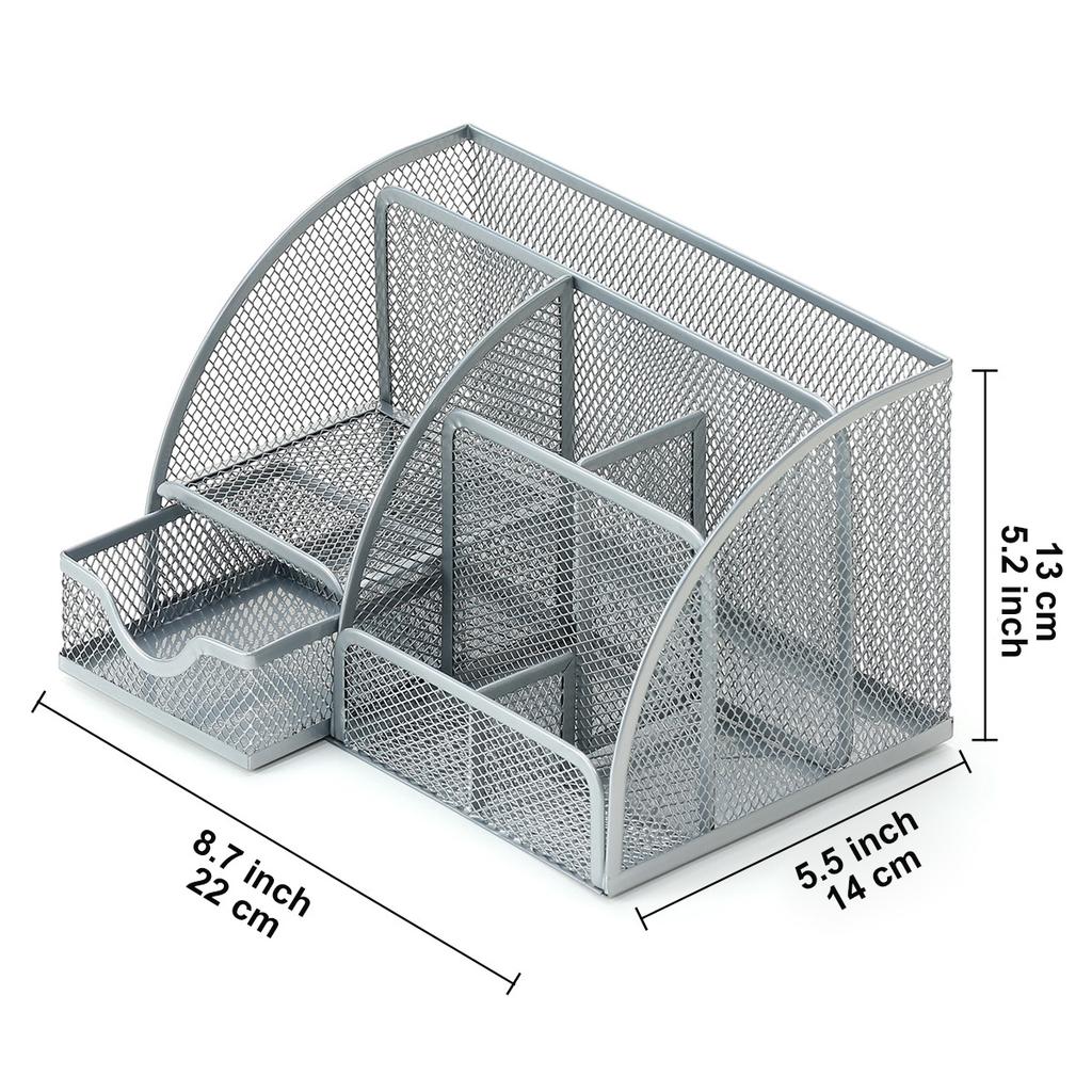 Office Desktop Storage Box Desktop Pen Holder Metal Pen Holder with Multiple Compartments Metal Mesh Square Divided Container