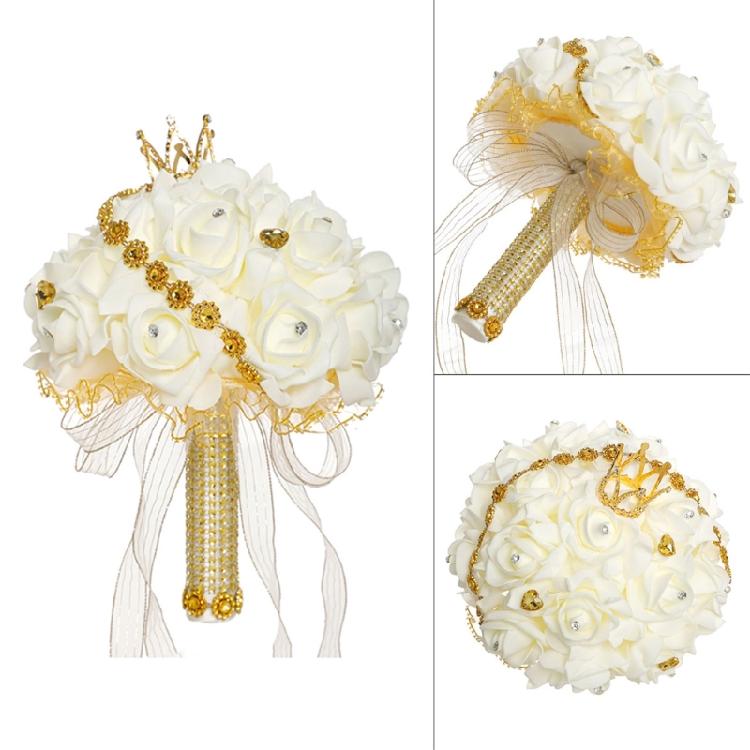 Diamond Crown Decorative Handheld Flower Rhinestones Wedding Bouquet with Ribbon