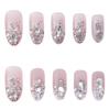 24Pcs Pink Silver Glitter Diamond Fake Nails Long Ballerina Press On Nails Reusable False Nail Tips Set