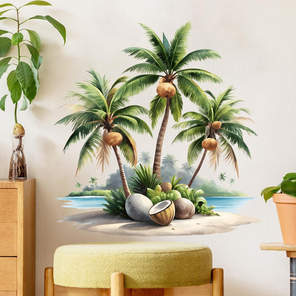 Tropical Coconut Island Landscape Self Adhesive Living Room Bedroom Balcony Stickers
