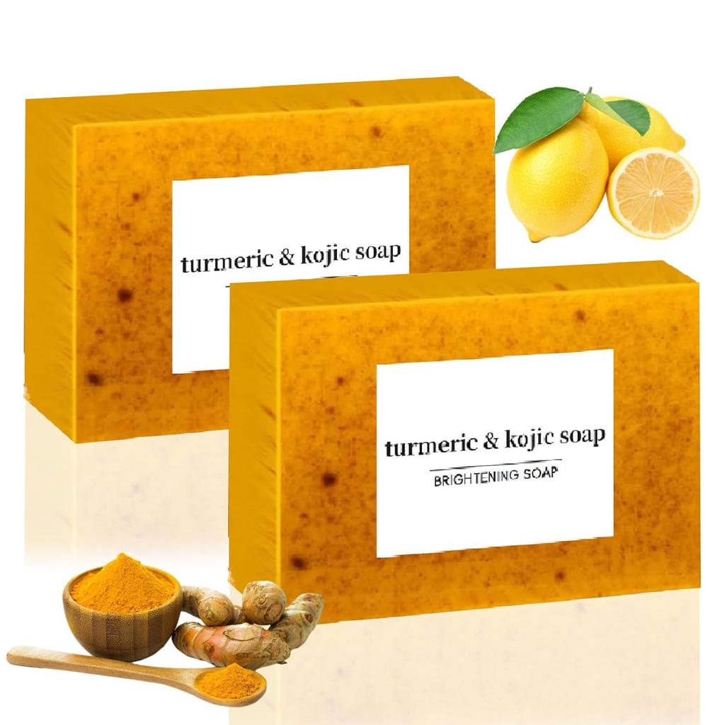 Turmeric & Kojic Acid Soap for Dark Spots & Hyperpigmentation - Skin Brightening, Anti-Aging, and Skin Natural Facial & Body Soap (Pack of 2)