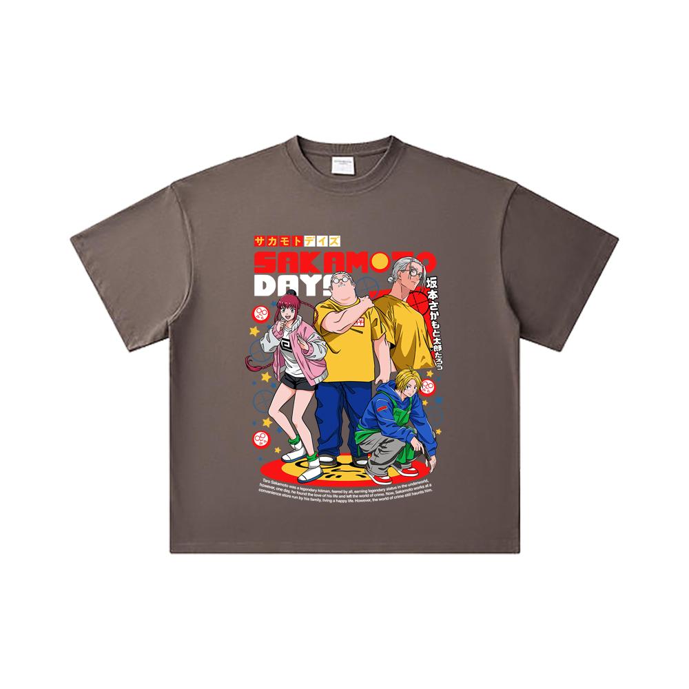 260 GSM Double Yarn 32 Count 100% Cotton Sakamoto Days V2 Print Unisex Heavy Cotton T Shirt