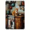 Vintage Wall Decor 8x12 Inch Rustic Tin Sign Metal Wall Art with Ginger Kitten Kitchen Counter Retro Home Decor
