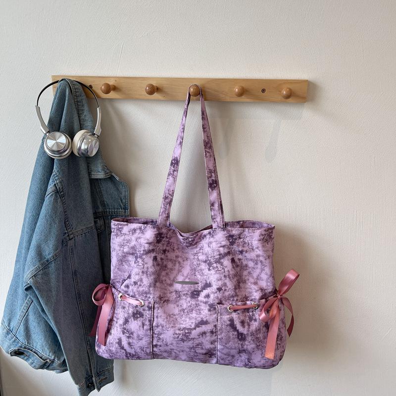 Large Capacity Canvas Tote Bag Women's 2025 Summer New Pleated Handbag Casual Fashion Foreign Style Underarm Shoulder