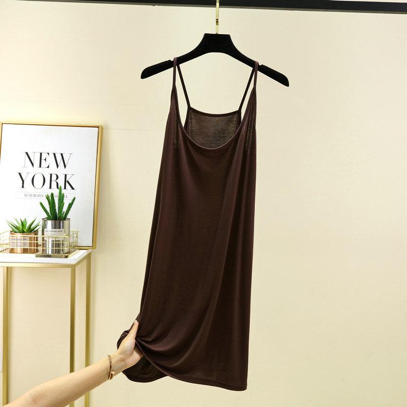 Modal Spaghetti Strap Dress Summer Sexy Sleeveless Tank Dress Solid Color Casual Camisole Dresses Mid-length Soft Sleepdress Basic Slipdress