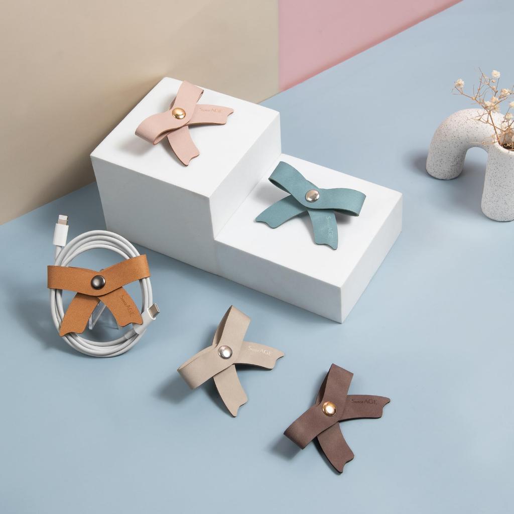 SenseAGE Cable Clips of PU Cute Earphone Cord Cable Management Caramel Brown x 5cm x [Set 5] Leather, Ribbon, Stationery, Clips, Winder, Organizer,