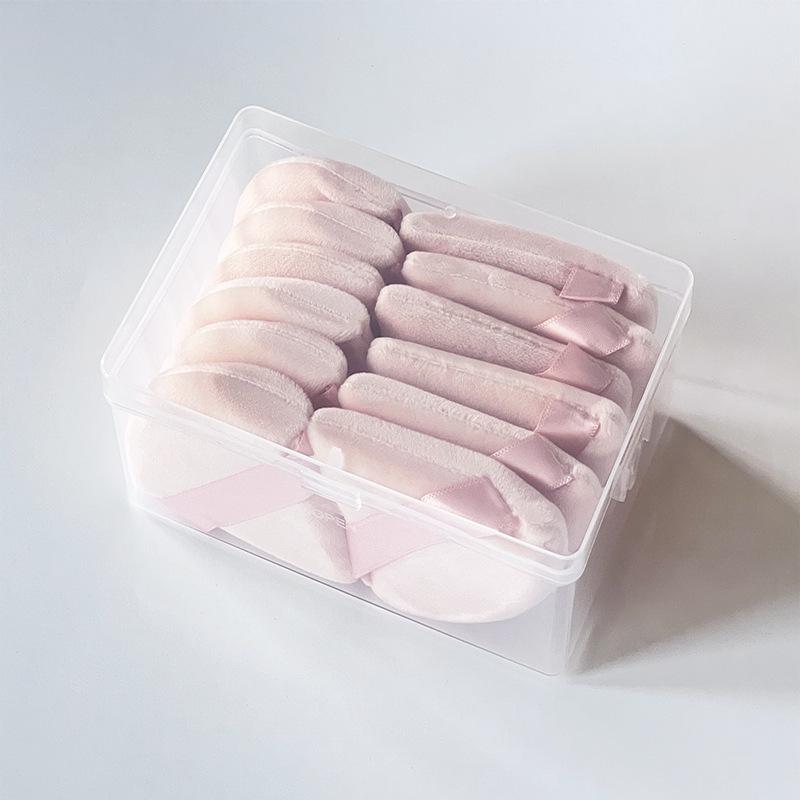 Velký trojúhelníkový sametový pudrový aplikátor na make-up - Super měkký, houbička na sypký pudr, V balení vějířovitá houbička