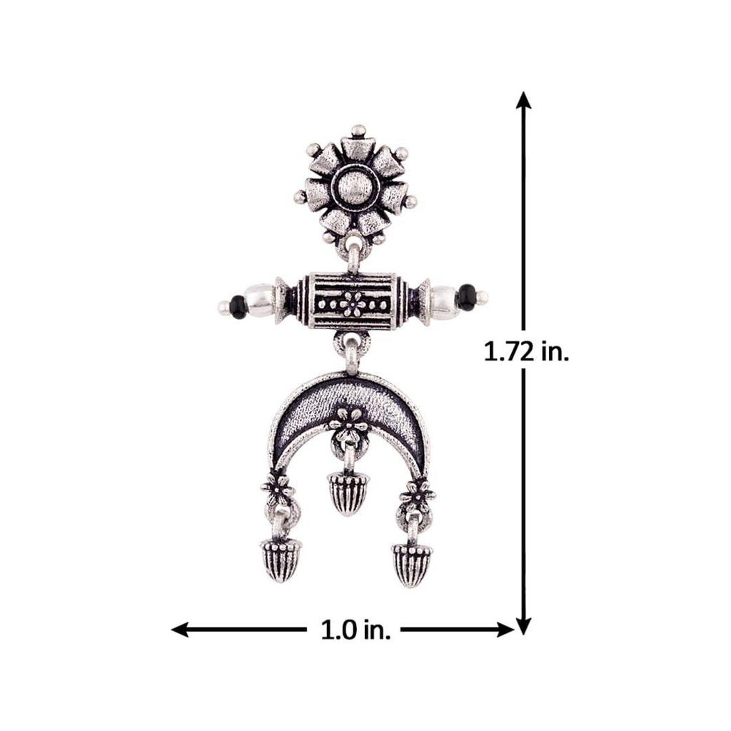 Oxidised Silver Plating Brass Floral Motifs Dangler Earrings for Women and Girls, Boho/Tribal Style
