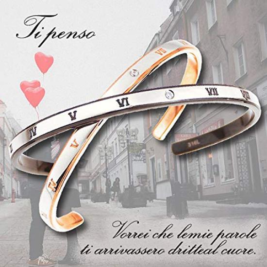 La Amore Eterno Pair Stainless Steel Surgical Stainless Steel Atlas Design with Roman Rose Gold and Black Bangles, Bracelets, Accessories, Numerals,