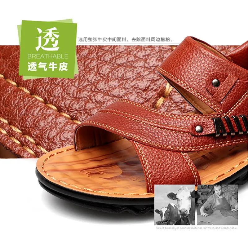 Sandals Men's Beach Shoes  Cow Quality Genuine Leather Non-slip Men's Slippers Breathable Two Uses Men's Sandals Men's Shoes