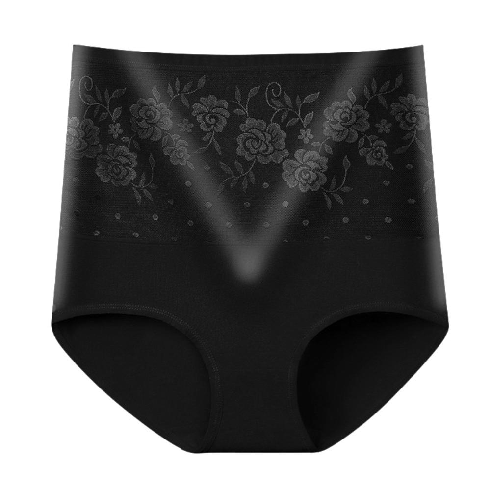 Women's Lace Briefs Floral Underwear Cotton High Waist Tummy Control Panties Rose Jacquard Full Coverage Ladies Sexy Panty