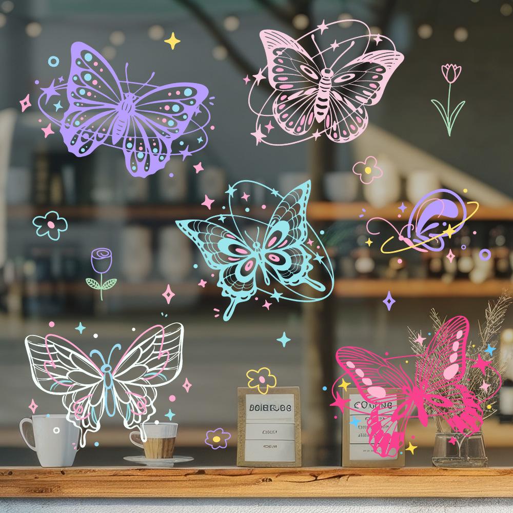 Simplicity, Hand-painted, Hollowed Out, Multi-color Butterfly, Glass Sticker, Balcony Window Decoration, Removable, Decorative Electrostatic Sticker