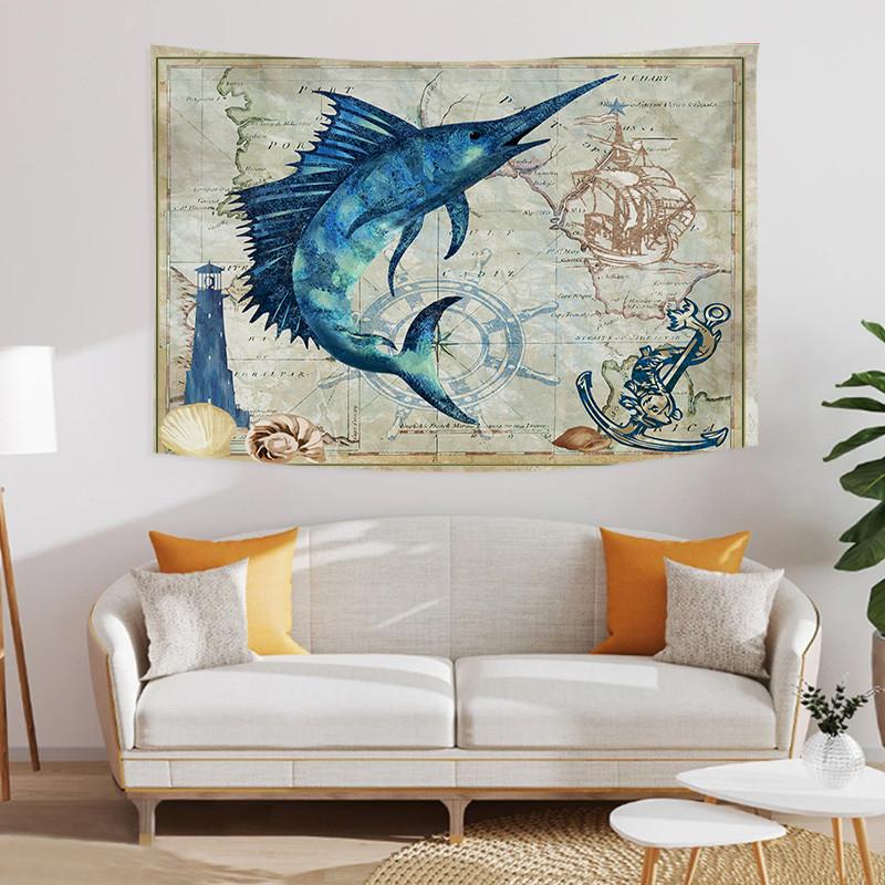 Undersea World Tapestry Blue Whale Octopus Seahorse Printed Pattern Tapestry Wall Hanging Tapestries for Bedroom Dorm Decor