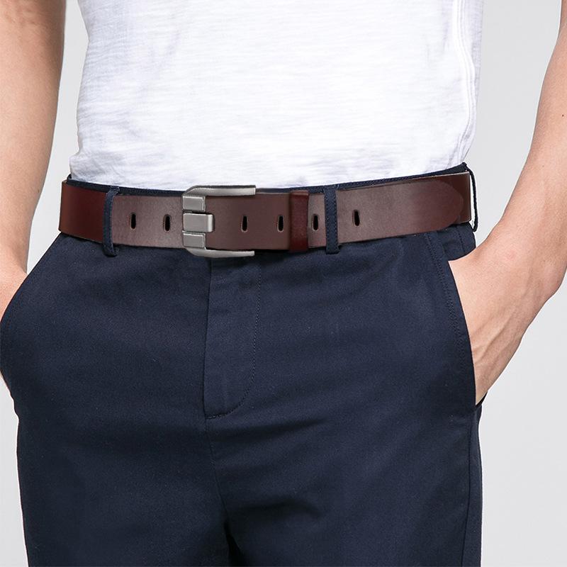 Men's Belt Pin Buckle Business Cowhide Belt Simple Casual and Versatile Middle Aged and Young Pants Belt