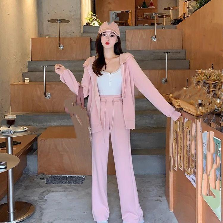 Autumn and Winter Plus Size Lazy Style Sportswear Suit Women's Loose Sweater High Waist Wide-leg Pants Slim Two-piece Suit