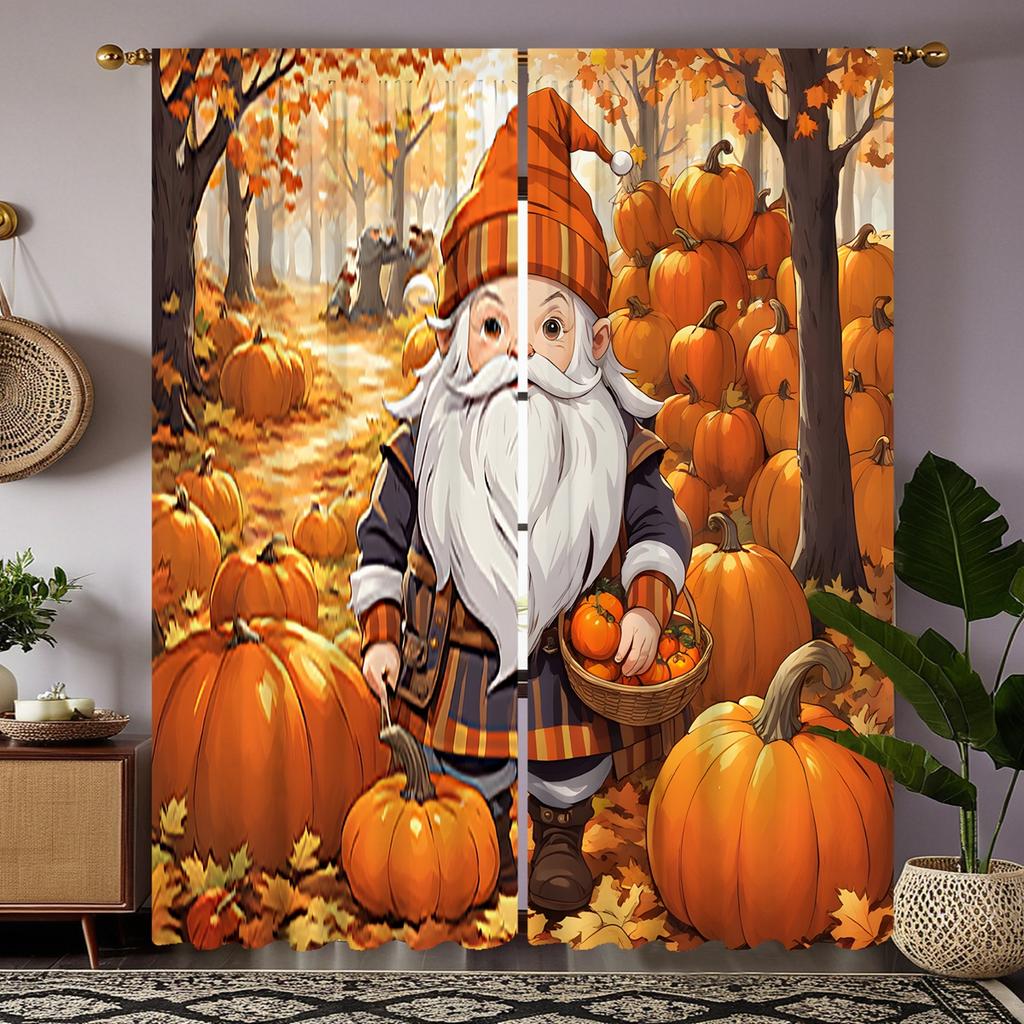 2 pieces of HD maple leaf forest collection pumpkin old curtain Yellow digital printed curtain home decoration style decoration