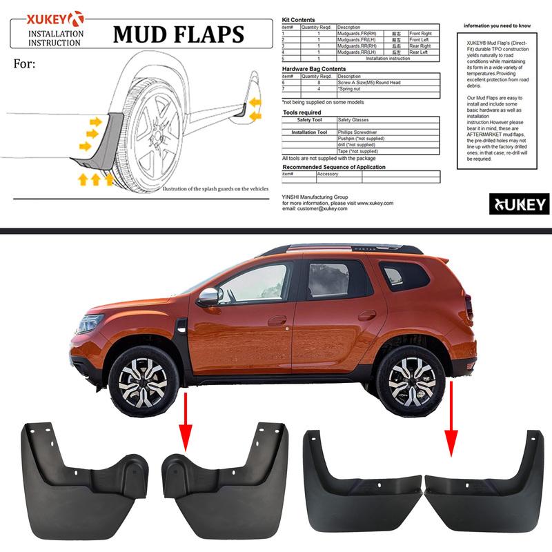 For Dacia Duster II 2017- Mud Flaps Set of 4 OE Style Splash Guards & Fender Mudguards for Complete Wheel Arch Protection