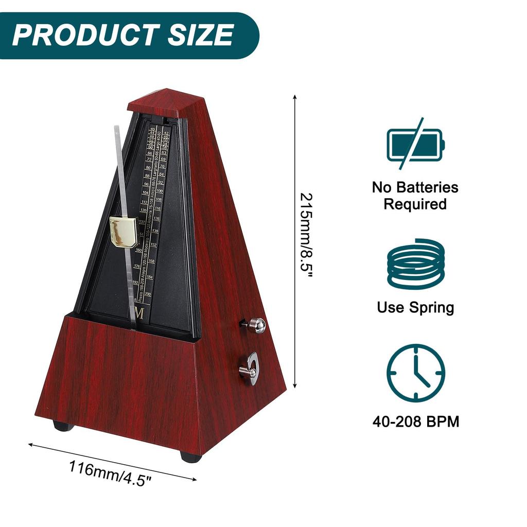 uxcell Mechanical Metronome, High-Precision Music Timer, Universal Metronome for Piano, Guitar, Violin, and Ukulele Players, Mahogany Color