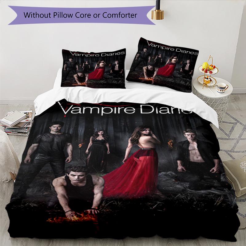 3pcs Vampire Diaries Bedding Set Duvet Cover Closure Includes 1 Duvet Cover & 2 Pillowcases, Soft and Comfortable for All Seasons.