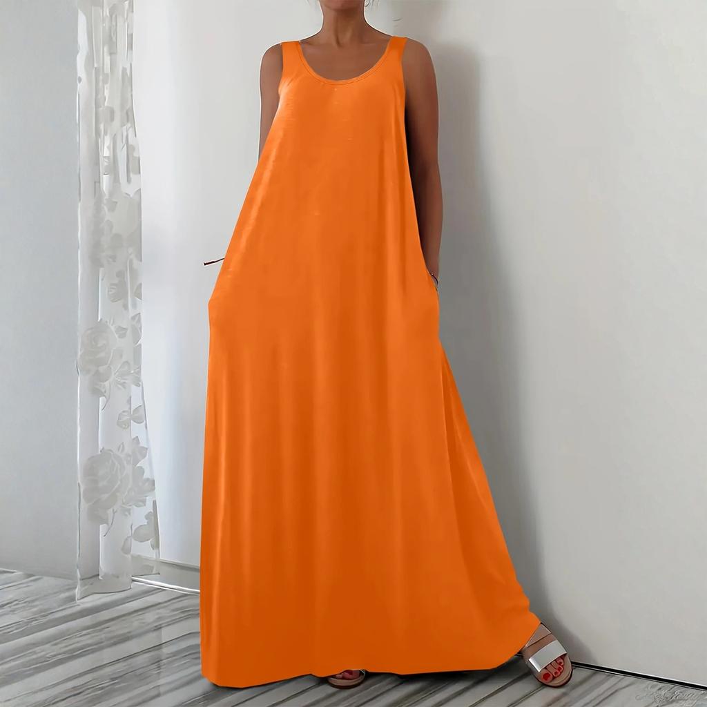 Damska Modna Sukienka Pulowerowa Bez Rękawów z Dekoltem V w Jednolitym Kolorze, Casualowa, Luźny Krój