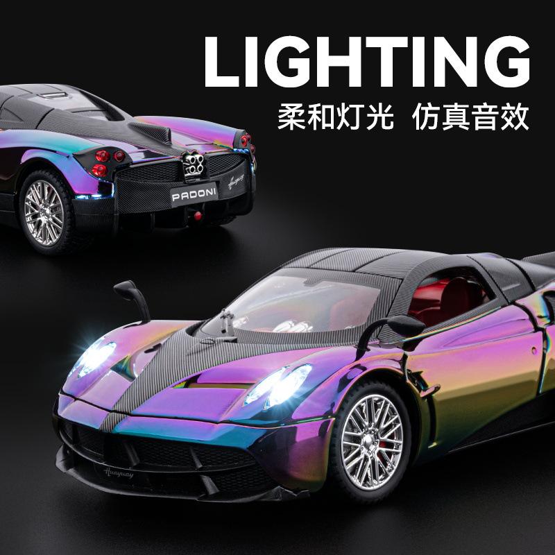 1/24 Alloy Car Model Electroplated Version Pink Purple Pullback Sound and Light Toy Sports Car Simulation Car