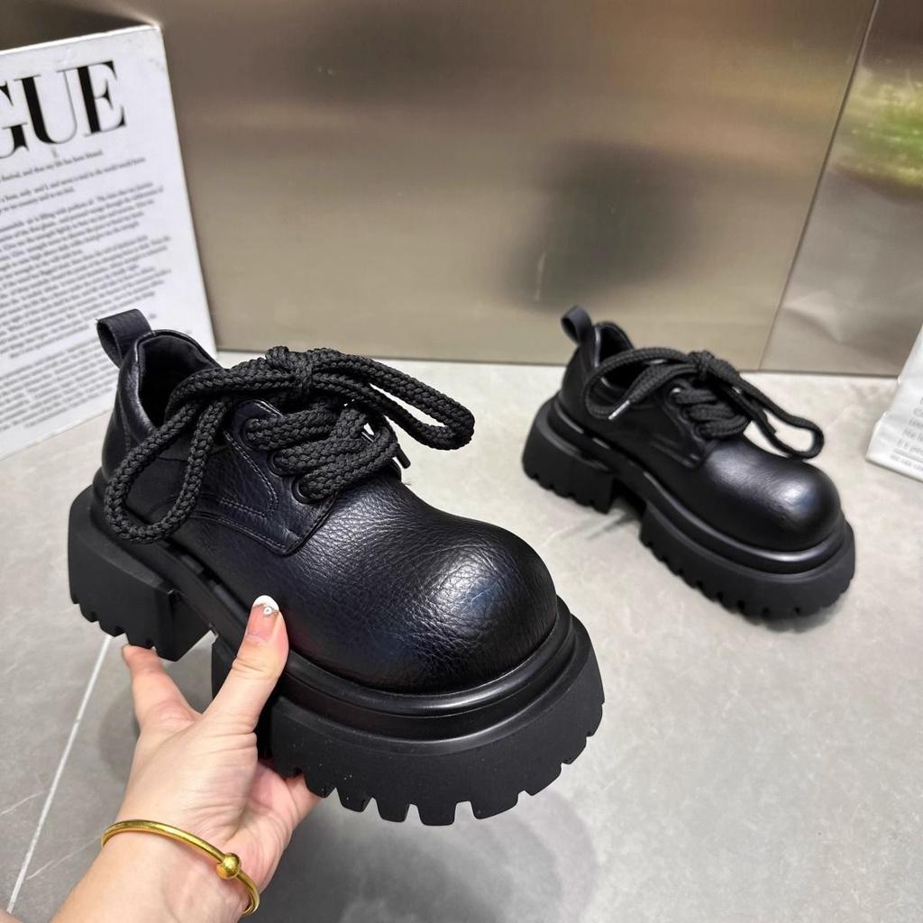 2025 New British Style Brock Lace-up Big Head JK Small Leather Shoes Loafers Low-top Single Shoes College Style Women's Shoes