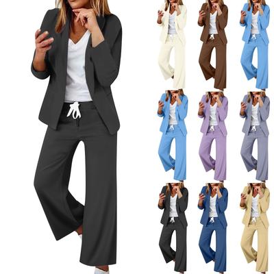 Damen 2-teiliges Set, elegant, schmale Passform, Jacke, formelle Arbeit, Hose, Revers, Mantel