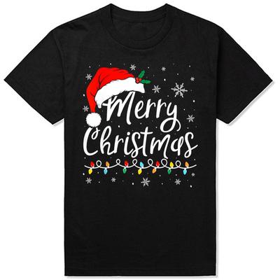 Merry Christmas Lights Santa Hat Xmas Family Matching TShirt Summer Men Fashion T Shirts Cotton Short Sleeve Oversized Tops