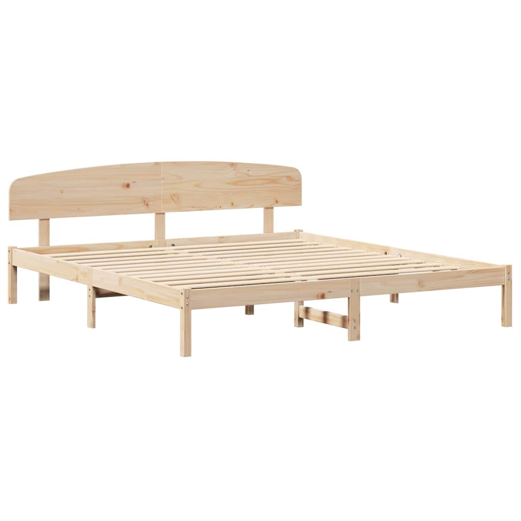 Natural Wooden Bed Frame with Headboard 200 x 200 cm Solid Pine Wood