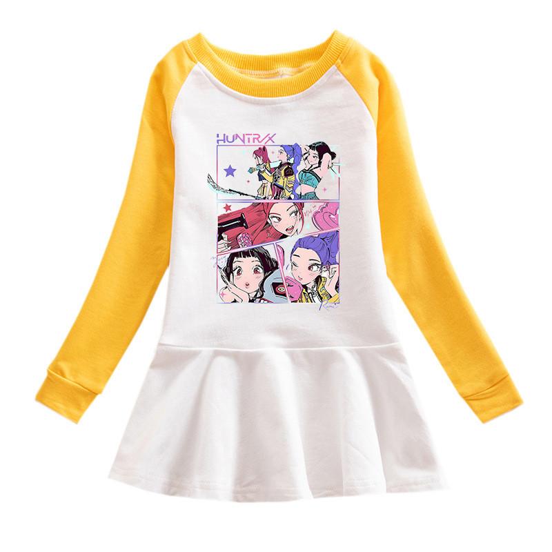 Girls Anime Kpop Rumi Zoey Mira Hunters Print Pleat Mesh Dress