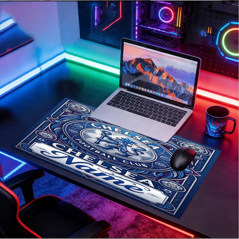 Custom Name Personalized Chelsea Football Club Pattern Mousepad, Laptop PC Desk Mat, Decorative Desk Mat for Home Keyboard Pad Gift