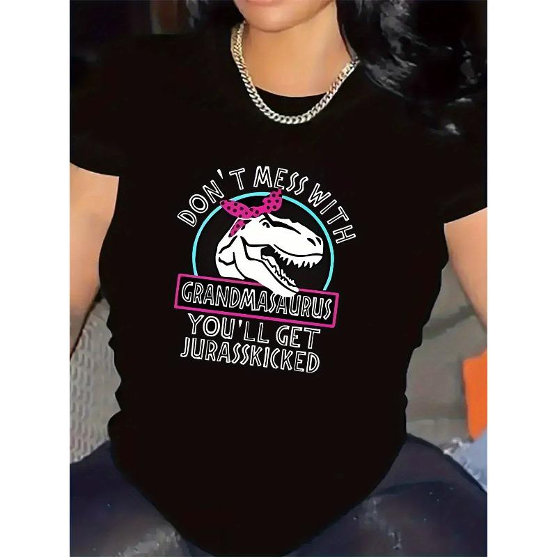 

Women s Dinosaur Graphic T-Shirt Black White Casual Short Sleeve Comfort Top 4XL чорний