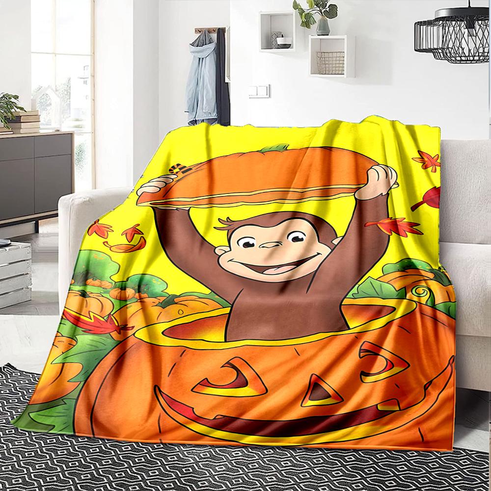 1pc Curious George (2) Blanket, Gift, for Men and Women, Soft Blanket, Good for Sofa Bed Couch Travel, Lightweight Flannel Blanket