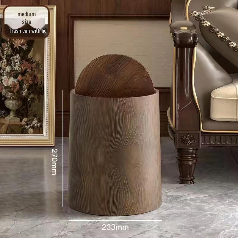 Chinese Style Retro Wood Grain Trash Can – Large Capacity for Home & Office