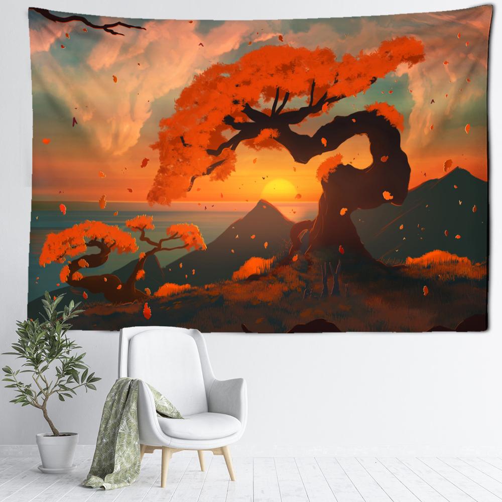 

Закат Мультфильм Лес Гобелен Настенный Кавайи Богемный Тропический Художественный Пейзаж Спальня Простой Домашний Декор 95x70CM